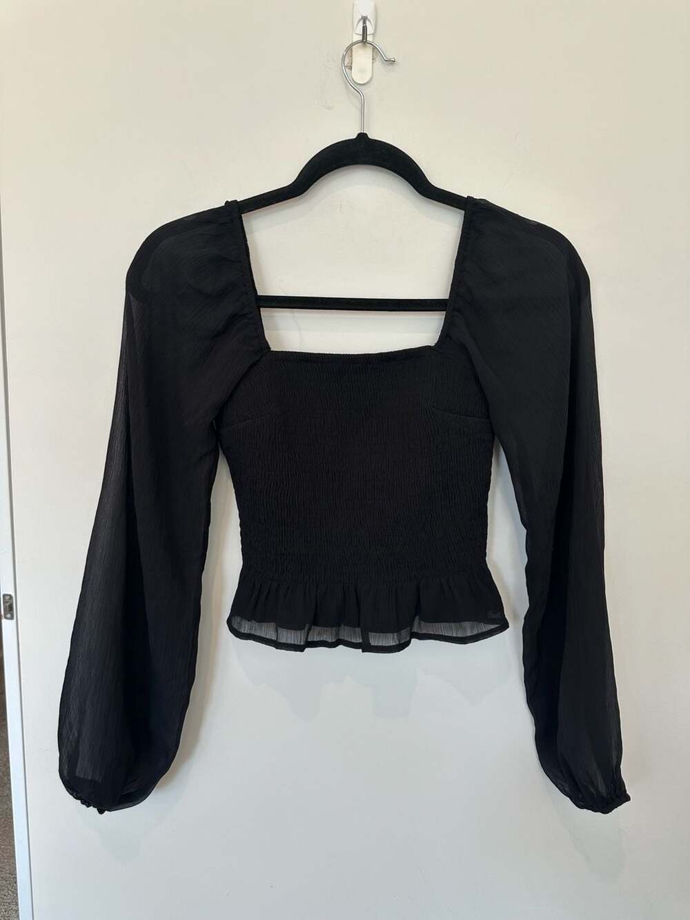 Hollister Black Smocked Peplum Long Sleeve Top XS
